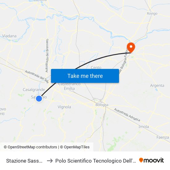 Stazione Sassuolo Radici to Polo Scientifico Tecnologico Dell'Università Di Ferrara map