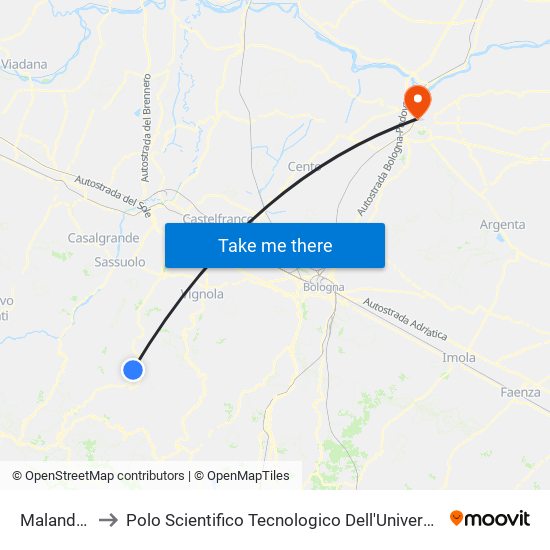 Malandrone to Polo Scientifico Tecnologico Dell'Università Di Ferrara map