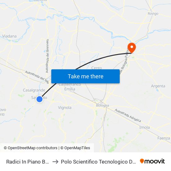 Radici In Piano Bv San Lorenzo to Polo Scientifico Tecnologico Dell'Università Di Ferrara map