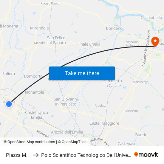 Piazza Mazzini to Polo Scientifico Tecnologico Dell'Università Di Ferrara map