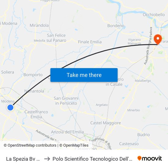 La Spezia Bv Vignolese to Polo Scientifico Tecnologico Dell'Università Di Ferrara map