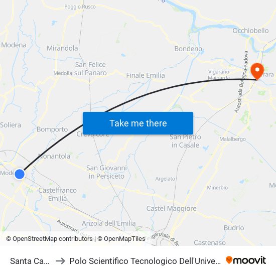 Santa Caterina to Polo Scientifico Tecnologico Dell'Università Di Ferrara map