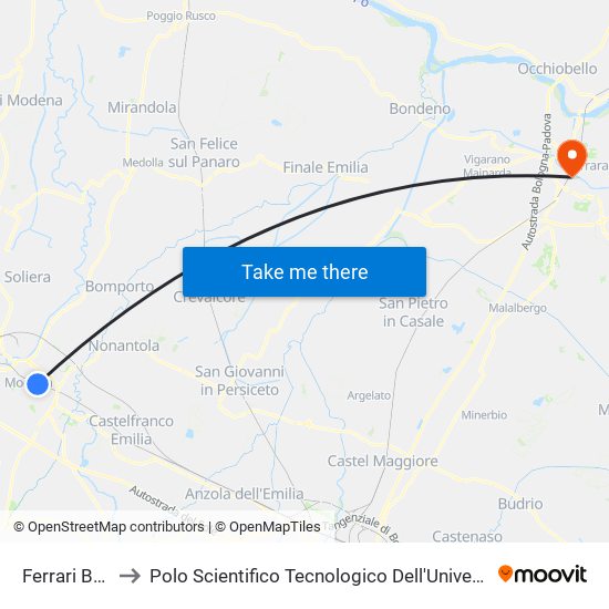 Ferrari Bv Soli to Polo Scientifico Tecnologico Dell'Università Di Ferrara map