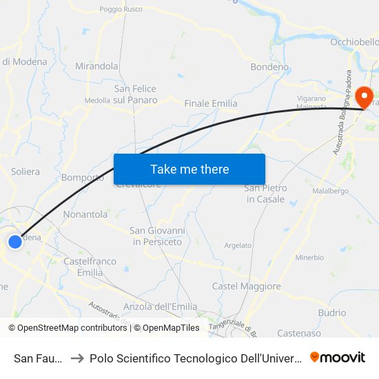 San Faustino to Polo Scientifico Tecnologico Dell'Università Di Ferrara map