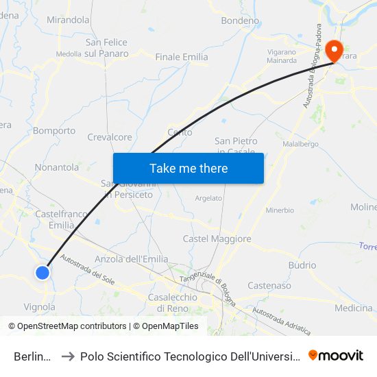 Berlinguer to Polo Scientifico Tecnologico Dell'Università Di Ferrara map