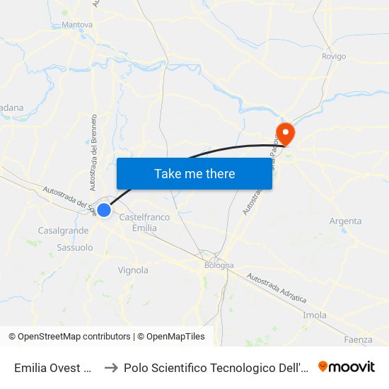 Emilia Ovest Hotel Eden to Polo Scientifico Tecnologico Dell'Università Di Ferrara map