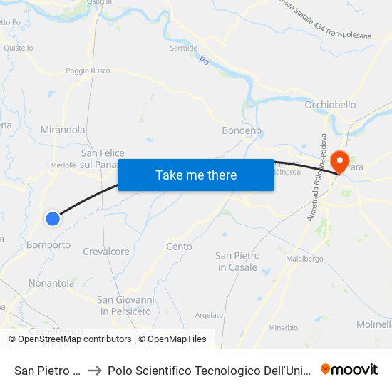 San Pietro In Elda to Polo Scientifico Tecnologico Dell'Università Di Ferrara map