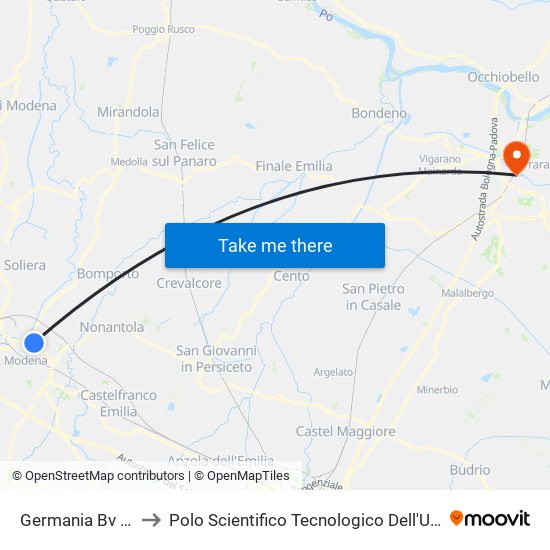 Germania Bv Ungheria to Polo Scientifico Tecnologico Dell'Università Di Ferrara map