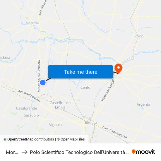 Moro 2 to Polo Scientifico Tecnologico Dell'Università Di Ferrara map