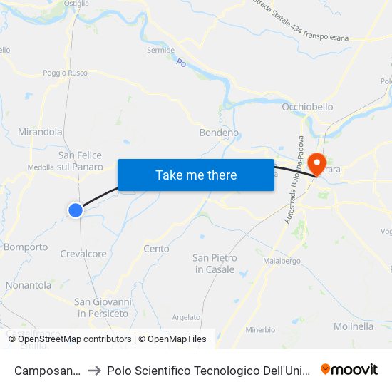 Camposanto Ind. to Polo Scientifico Tecnologico Dell'Università Di Ferrara map