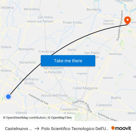 Castelnuovo Rangone to Polo Scientifico Tecnologico Dell'Università Di Ferrara map