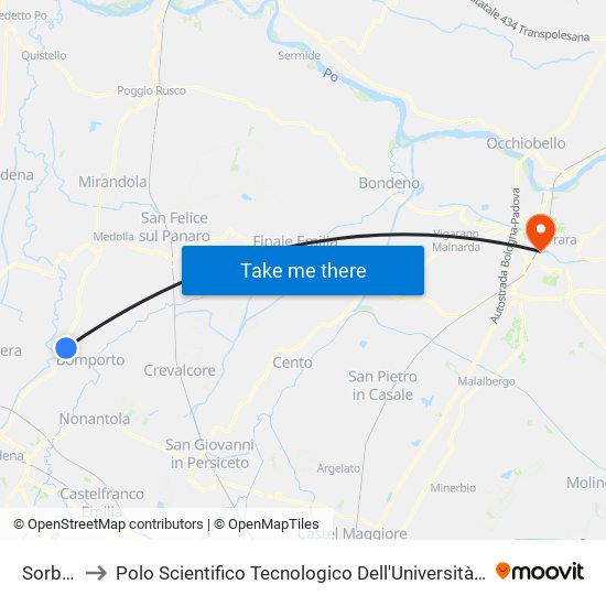 Sorbara to Polo Scientifico Tecnologico Dell'Università Di Ferrara map