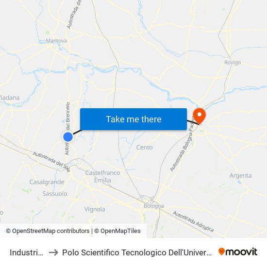 Industriale 2 to Polo Scientifico Tecnologico Dell'Università Di Ferrara map