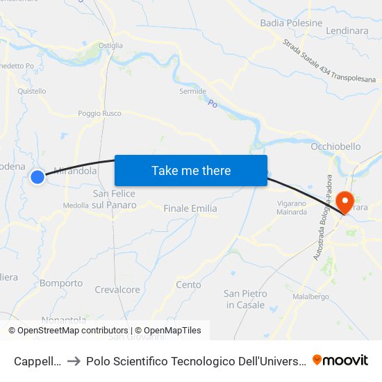 Cappelletta to Polo Scientifico Tecnologico Dell'Università Di Ferrara map