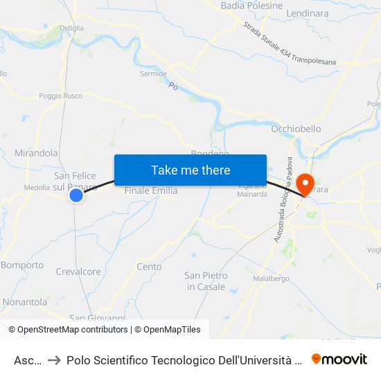 Ascari to Polo Scientifico Tecnologico Dell'Università Di Ferrara map