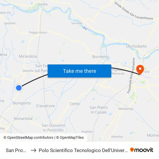 San Prospero to Polo Scientifico Tecnologico Dell'Università Di Ferrara map