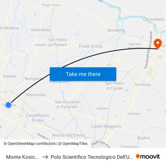 Monte Kosica Barozzi to Polo Scientifico Tecnologico Dell'Università Di Ferrara map