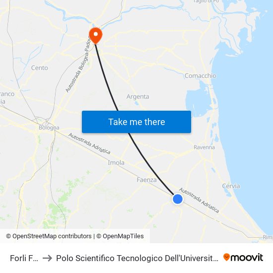 Forli FS B to Polo Scientifico Tecnologico Dell'Università Di Ferrara map