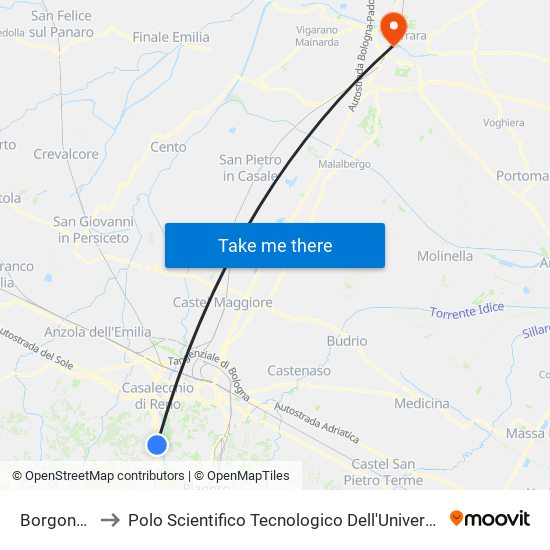 Borgonuovo to Polo Scientifico Tecnologico Dell'Università Di Ferrara map