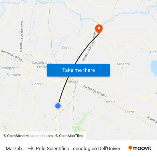 Marzabotto to Polo Scientifico Tecnologico Dell'Università Di Ferrara map