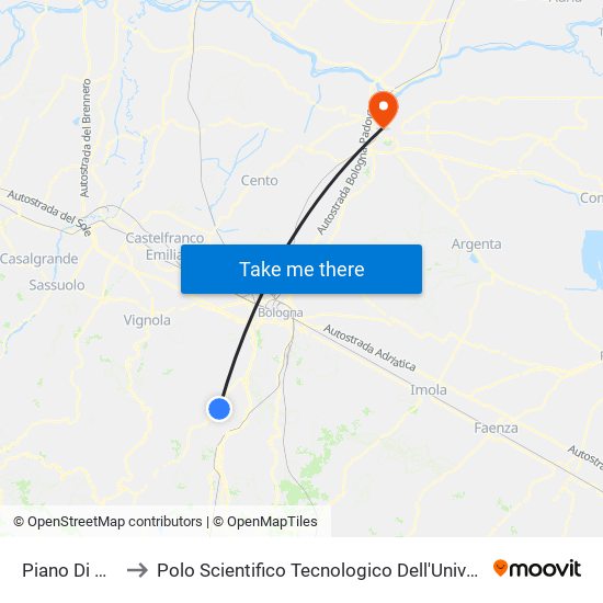 Piano Di Venola to Polo Scientifico Tecnologico Dell'Università Di Ferrara map