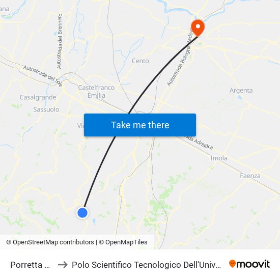 Porretta Terme to Polo Scientifico Tecnologico Dell'Università Di Ferrara map