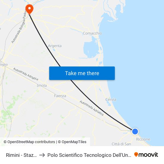 Rimini - Stazione FS to Polo Scientifico Tecnologico Dell'Università Di Ferrara map