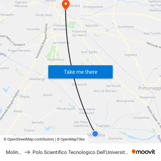 Molinella to Polo Scientifico Tecnologico Dell'Università Di Ferrara map