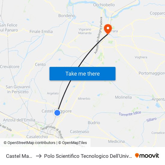 Castel Maggiore to Polo Scientifico Tecnologico Dell'Università Di Ferrara map