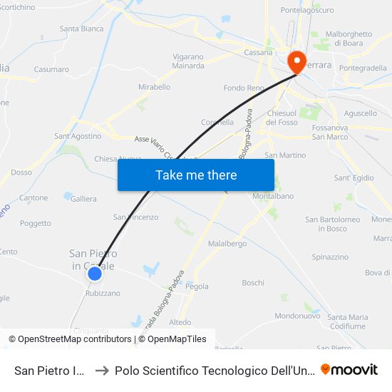 San Pietro In Casale to Polo Scientifico Tecnologico Dell'Università Di Ferrara map