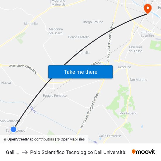 Galliera to Polo Scientifico Tecnologico Dell'Università Di Ferrara map