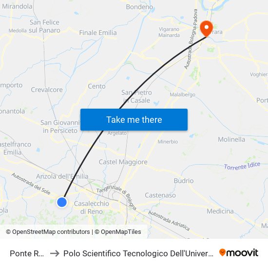 Ponte Ronca to Polo Scientifico Tecnologico Dell'Università Di Ferrara map