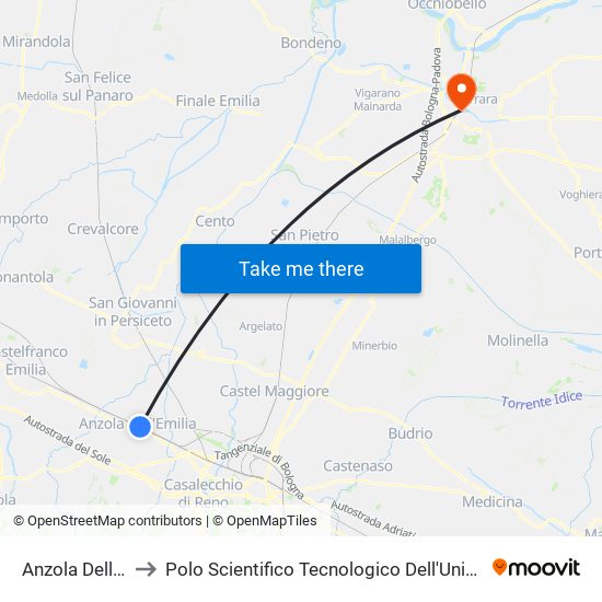 Anzola Dell'Emilia to Polo Scientifico Tecnologico Dell'Università Di Ferrara map