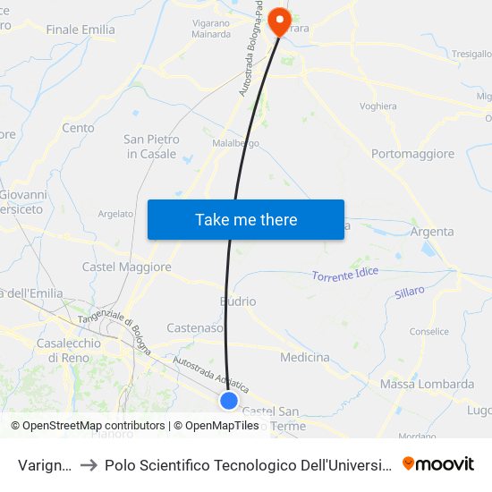 Varignana to Polo Scientifico Tecnologico Dell'Università Di Ferrara map