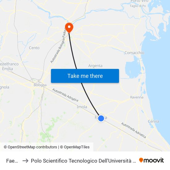 Faenza to Polo Scientifico Tecnologico Dell'Università Di Ferrara map