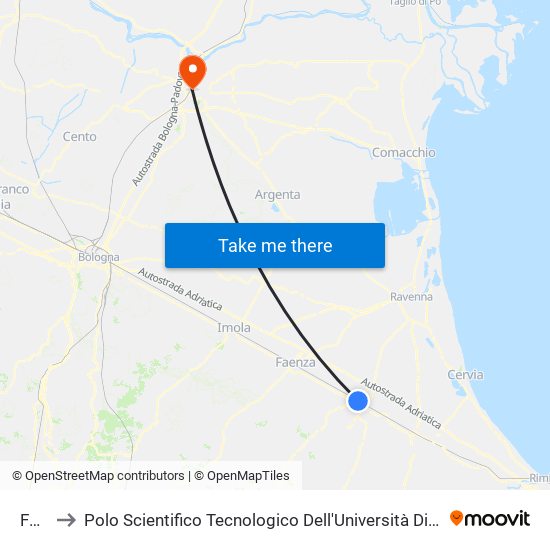 Forlì to Polo Scientifico Tecnologico Dell'Università Di Ferrara map