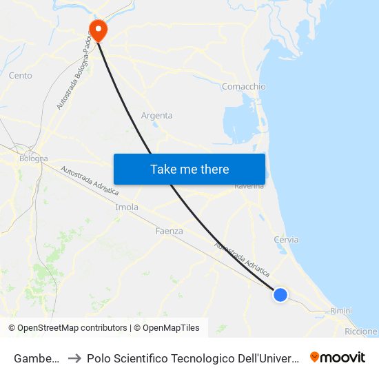 Gambettola to Polo Scientifico Tecnologico Dell'Università Di Ferrara map