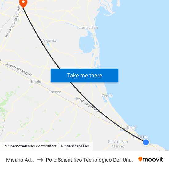 Misano Adriatico to Polo Scientifico Tecnologico Dell'Università Di Ferrara map