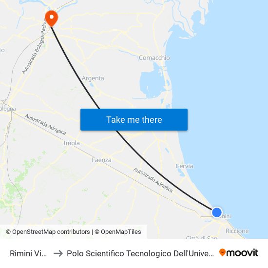 Rimini Viserba to Polo Scientifico Tecnologico Dell'Università Di Ferrara map