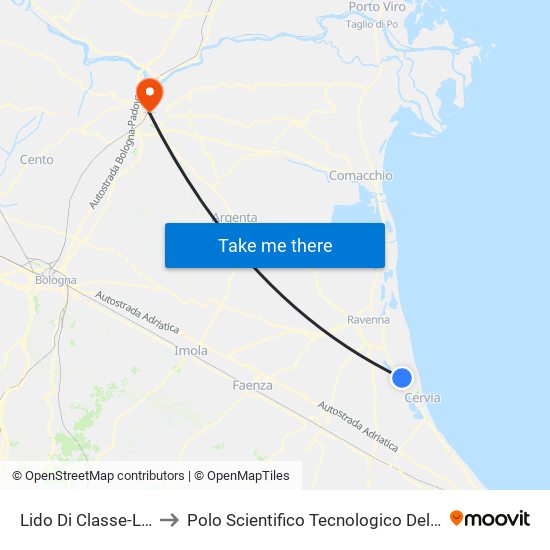 Lido Di Classe-Lido Di Savio to Polo Scientifico Tecnologico Dell'Università Di Ferrara map