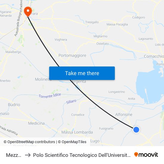 Mezzano to Polo Scientifico Tecnologico Dell'Università Di Ferrara map