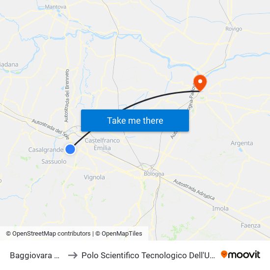 Baggiovara Ospedale to Polo Scientifico Tecnologico Dell'Università Di Ferrara map
