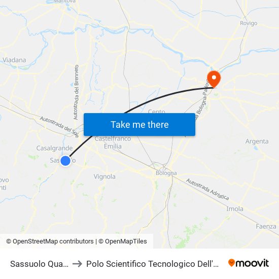 Sassuolo Quattroponti to Polo Scientifico Tecnologico Dell'Università Di Ferrara map