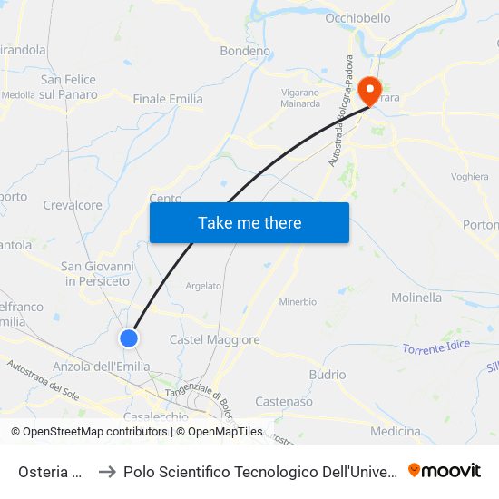 Osteria Nuova to Polo Scientifico Tecnologico Dell'Università Di Ferrara map