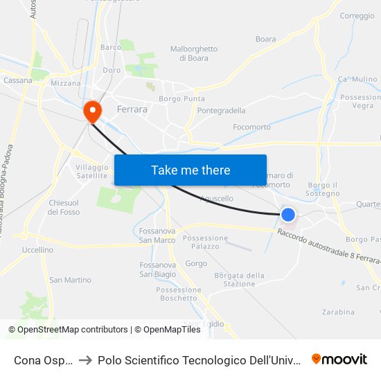 Cona Ospedale to Polo Scientifico Tecnologico Dell'Università Di Ferrara map