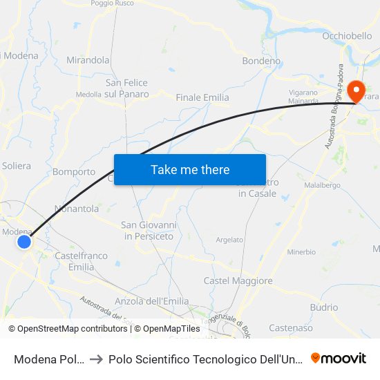 Modena Policlinico to Polo Scientifico Tecnologico Dell'Università Di Ferrara map