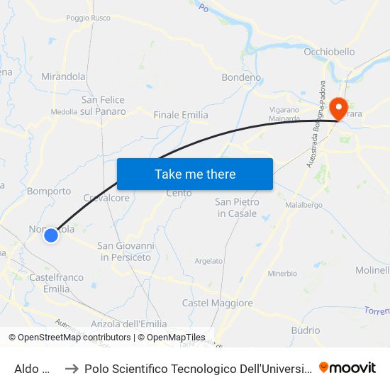 Aldo Moro to Polo Scientifico Tecnologico Dell'Università Di Ferrara map