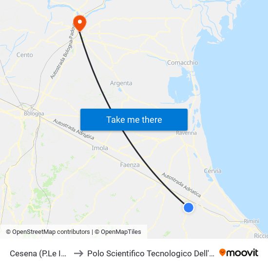 Cesena (P.Le Ist. Agraria) to Polo Scientifico Tecnologico Dell'Università Di Ferrara map