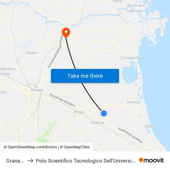 Granarolo to Polo Scientifico Tecnologico Dell'Università Di Ferrara map