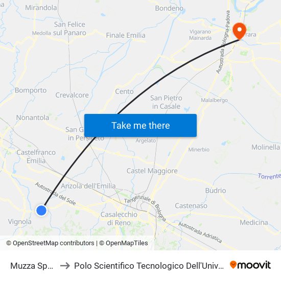 Muzza Spadetta to Polo Scientifico Tecnologico Dell'Università Di Ferrara map